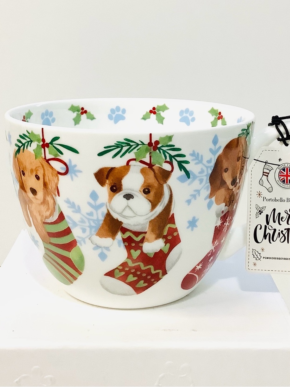 NEW Portobello by Design Bone China Mug Cute Puppies Dog on Christmas Stockings